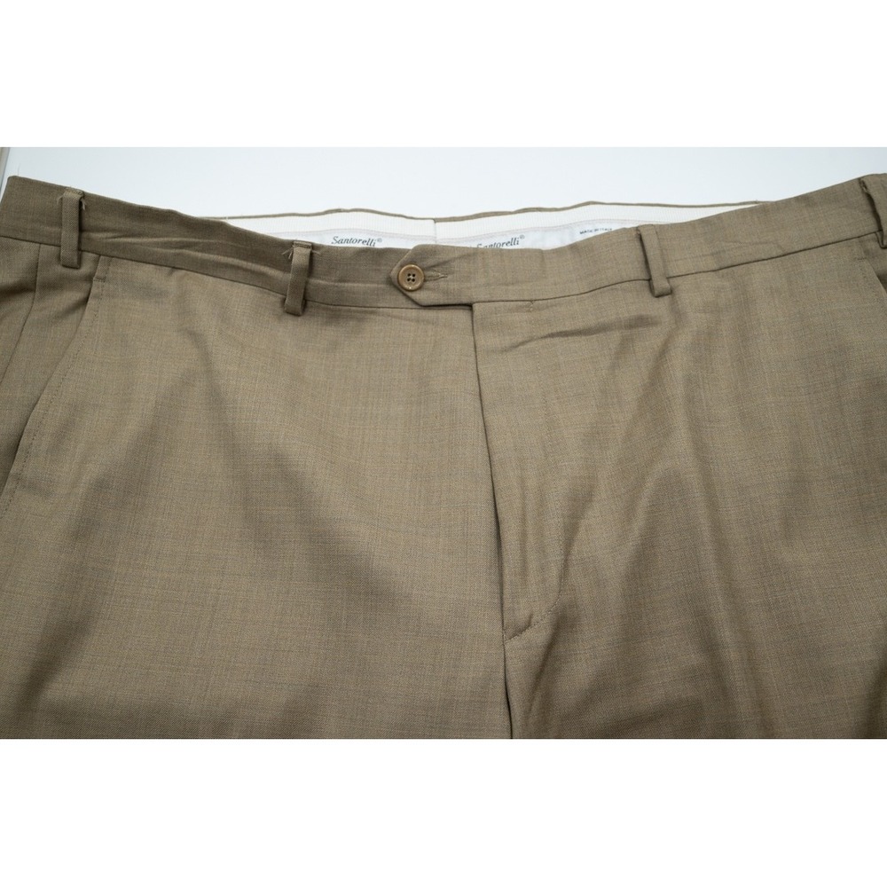Santorelli Luxury Serge Tan Wool Dress Pants Romeo Made in Italy Mens 44x31